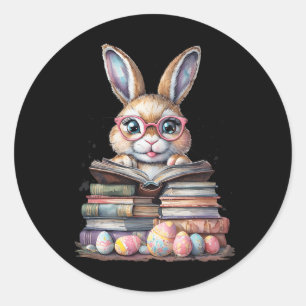 Easter Cute Reading Bunny Gles Books Bookworm Read Classic Round Sticker