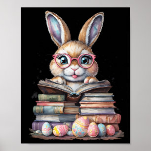 Easter Cute Reading Bunny Gles Books Bookworm Read Poster
