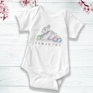 Easter Cute White Cottontail Bunny Custom Simple Baby Bodysuit
