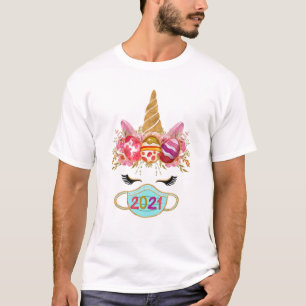 Easter Day 2021 Cute Unicorn Wearing Mask Quaranti T-Shirt