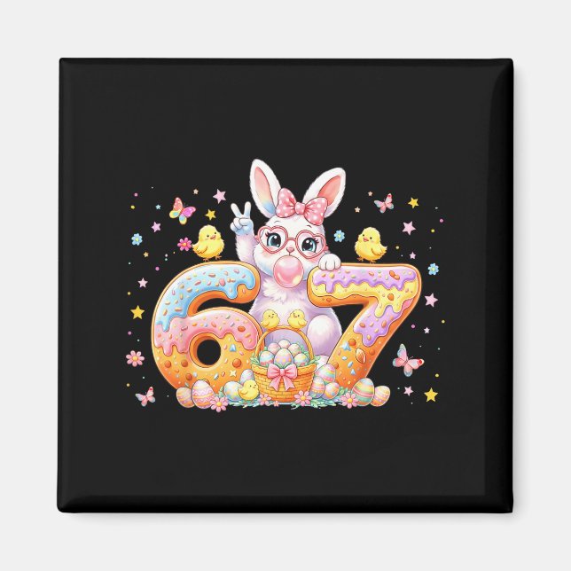 Easter Day 67 Cute Rabbit Bunny Six Seven Meme Bow Magnet (Front)
