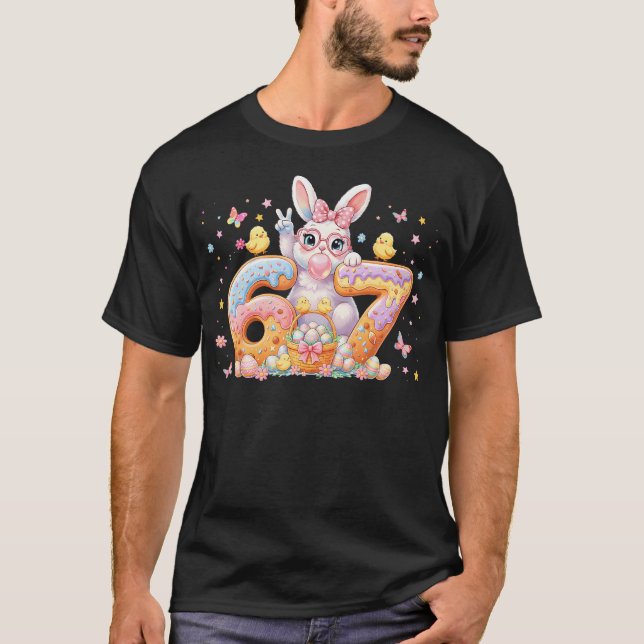 Easter Day 67 Cute Rabbit Bunny Six Seven Meme T-Shirt (Front)