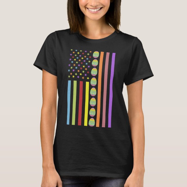 Easter Day American Eggs Flag Funny Men Women Boy  T-Shirt (Front)