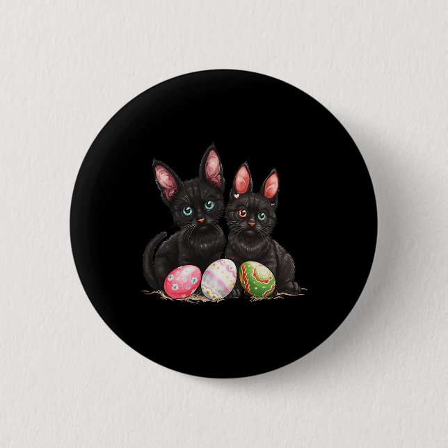 Easter Day Black Cat Easter Black Cat Easter Egg 1 2 Inch Round Button (Front)