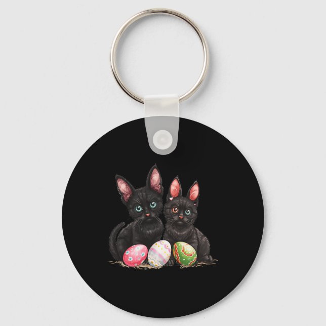 Easter Day Black Cat Easter Black Cat Easter Egg 1 Keychain (Front)