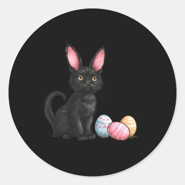 Easter Day Black Cat Easter Black Cat Easter Egg  Classic Round Sticker (Front)