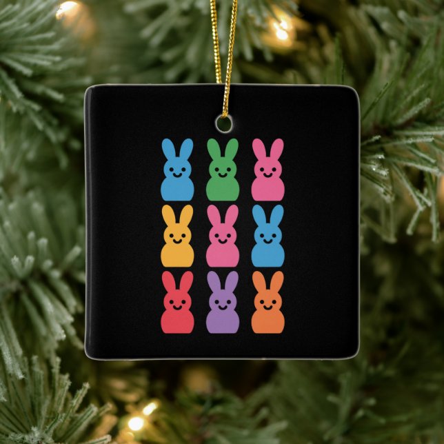 Easter Day Bunny Eggs Plaid Leopard Ceramic Ornament (Tree)