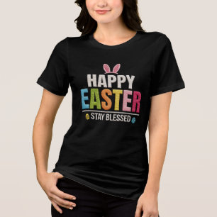 Easter Day Bunny Eggs Plaid Leopard t-shirt  Tri-Blend Shirt