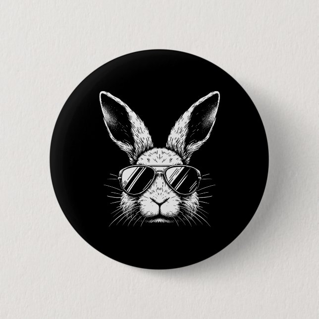 Easter Day Bunny Face With Sunglasses For Boys Men 2 Inch Round Button (Front)