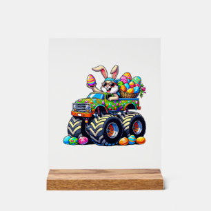 Easter Day Bunny Monster Truck Eggs Cool Rabbit T- Acrylic Sign