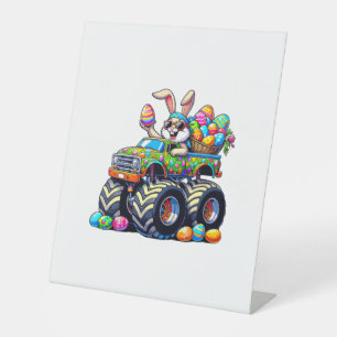 Easter Day Bunny Monster Truck Eggs Cool Rabbit T- Pedestal Sign