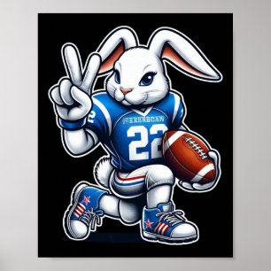 Easter Day Bunny Playing Footbyll Boys Girls Kids  Poster