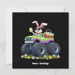 Easter Day Bunny Riding Monster Truck Eggs Kids Invitation