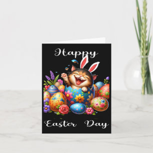 Easter Day Cat Bunny Ears Eggs For Men Women Kids Card