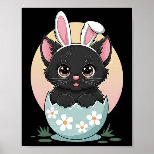 Easter Day Cat Bunny Ears Eggs For Men Women Kids Poster