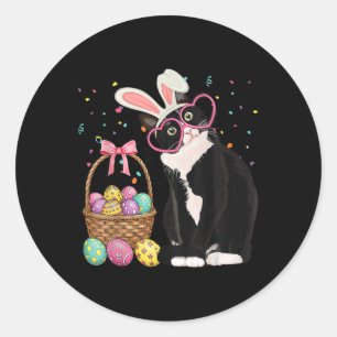 Easter Day Cat Bunny Ears Eggs Graphic Men Women K Classic Round Sticker