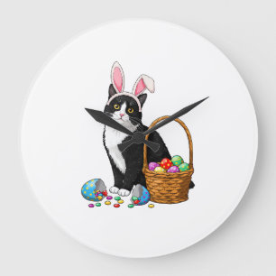 Easter Day Cat Bunny Ears Eggs Graphic Men Women K Large Clock