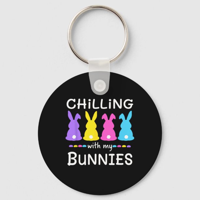 Easter Day Chilling With My Bunnies Egg Hunt Easte Keychain (Front)