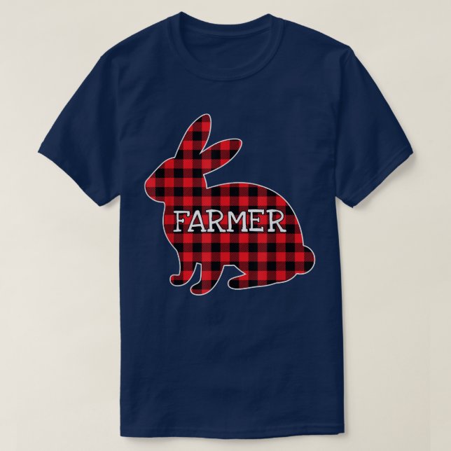 Easter Day Costume Red Plaid Bunny Graphic Farmer  T-Shirt (Design Front)