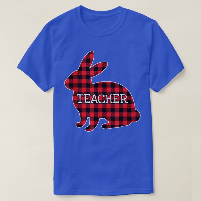 Easter Day Costume Red Plaid Bunny Graphic Teacher T-Shirt (Design Front)