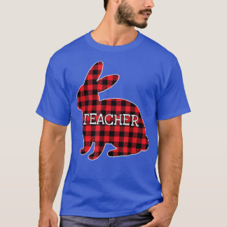 Easter Day Costume Red Plaid Bunny Graphic Teacher T-Shirt