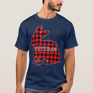 Easter Day Costume Red Plaid Bunny Graphic Veteran T-Shirt