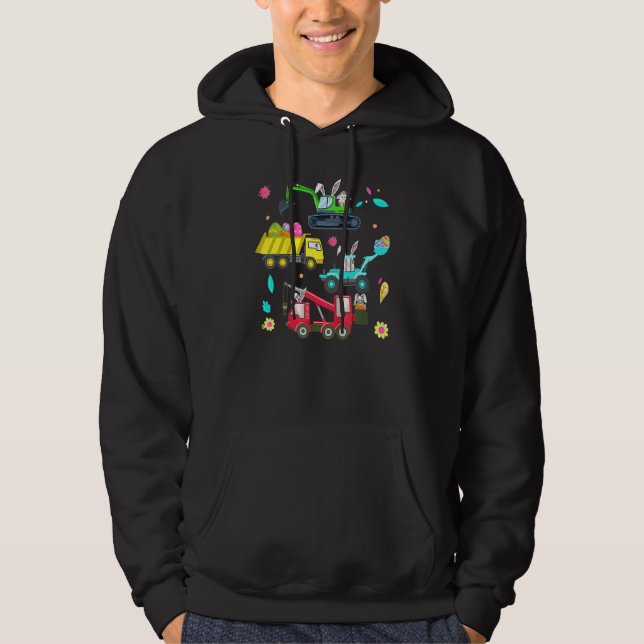Easter Day Crane Truck Construction Bunny Ears Egg Hoodie (Front)