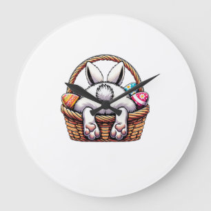Easter Day Cute Bunny Basket Hunting Chocolate Egg Large Clock