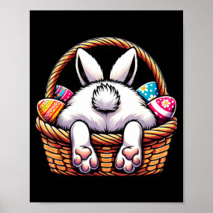 Easter day cute bunny basket hunting chocolate egg poster
