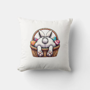 Easter Day Cute Bunny Basket Hunting Chocolate Egg Throw Pillow
