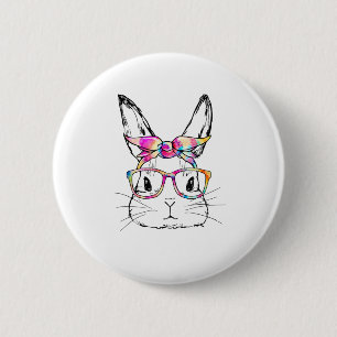 Easter Day Cute Bunny Face Tie Dye Glasses Womens 2 Inch Round Button