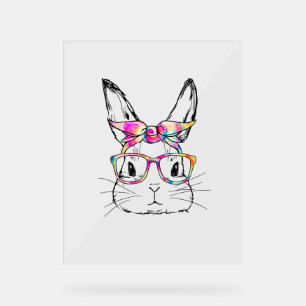 Easter Day Cute Bunny Face Tie Dye Glasses Womens  Acrylic Sign