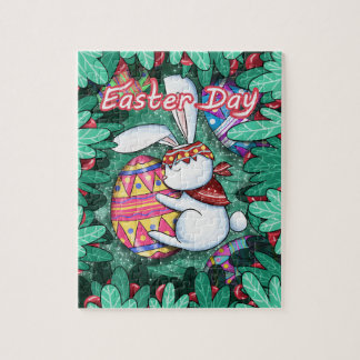 Easter Day Cute Bunny Hugging Decorated Egg Jigsaw Puzzle