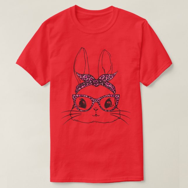Easter Day Cute Bunny Rabbit Face with Leopard Pin T-Shirt (Design Front)