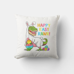 Easter Day Dinosaur Funny Happy Eastrawr T Rex Eas Throw Pillow