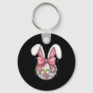Easter Day Disco Byll Bunny Ears Pink Bow Retro Wo Keychain