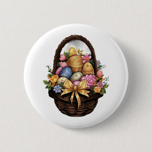 Easter Day Easter Basket Colourful Eggs Flowers  2 Inch Round Button