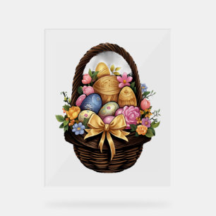 Easter Day Easter Basket Colourful Eggs Flowers  Acrylic Sign