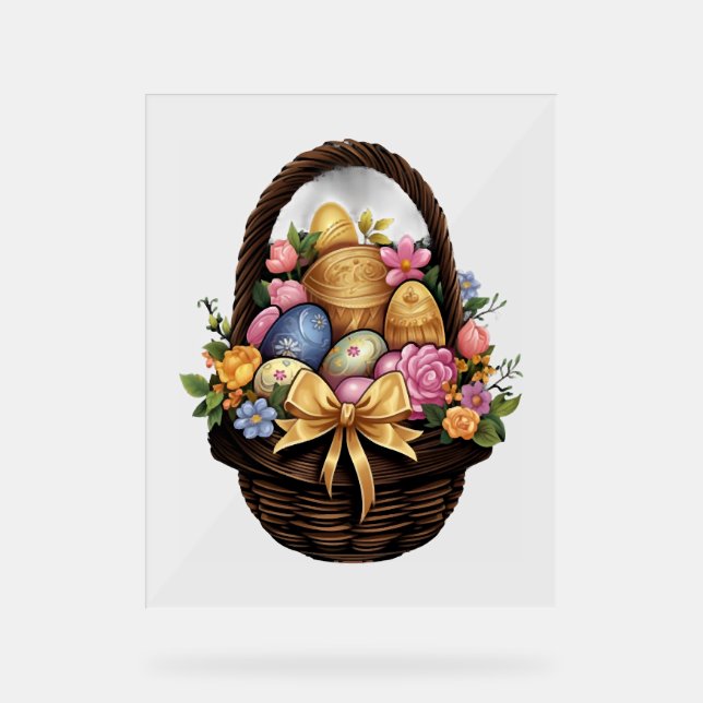 Easter Day Easter Basket Colourful Eggs Flowers  Acrylic Sign (Front)