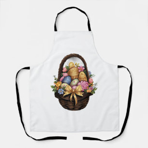Easter Day Easter Basket Colourful Eggs Flowers  Apron