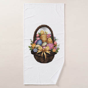 Easter Day Easter Basket Colourful Eggs Flowers Bath Towel
