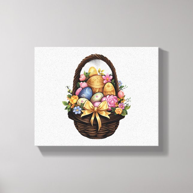 Easter Day Easter Basket Colourful Eggs Flowers  Canvas Print (Front)