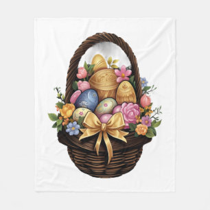Easter Day Easter Basket Colourful Eggs Flowers Fleece Blanket