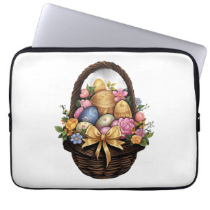 Easter Day Easter Basket Colourful Eggs Flowers  Laptop Sleeve