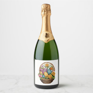 Easter Day Easter Egg Basket Mandala Art Egg Hunt  Sparkling Wine Label