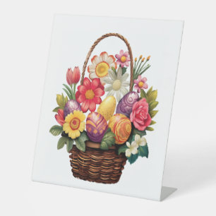 Easter Day Easter Egg Basket Spring Flowers  Pedestal Sign