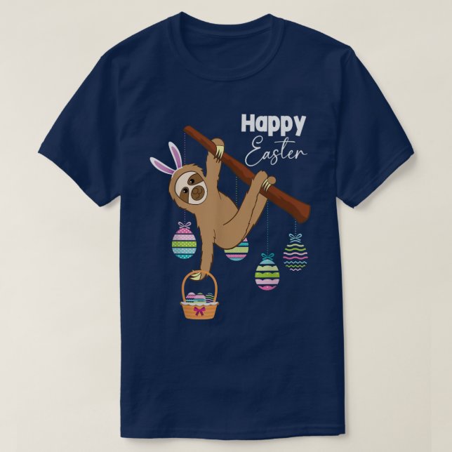 Easter Day  Egg Hunting Easter Sloth Bunny Ear  T-Shirt (Design Front)