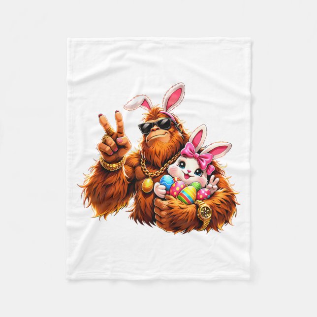Easter Day Funny Bigfoot Bunny Easter Eggs Men Fleece Blanket (Front)