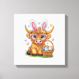 Easter Day Highland Cow Cute Easter Bunny Farmer W Canvas Print