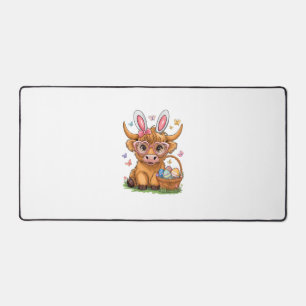 Easter Day Highland Cow Cute Easter Bunny Farmer W Desk Mat